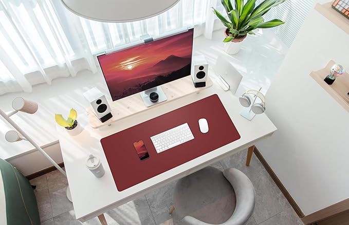 AFIING Cork Desk Mat 31.5" x 17", Waterproof Dual-Sided Cork & PU Leather Desk Pad, Non-Slip Desk Protector for Home Office, Workspace Setup & Gaming (Red)
