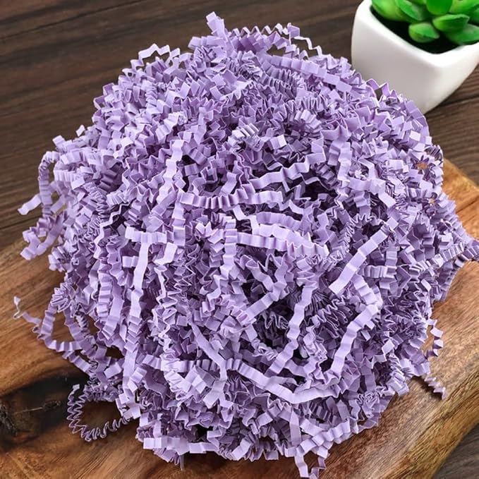 LKQBBSZ Crinkle Cut Paper Shred Filler, Raffia Paper Shredded Paper Stuffing for Gifts Wrapping Baskets Box Filling Easter Party Supply (Purple)
