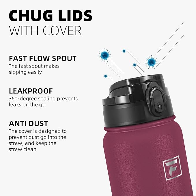 Fanhaw 32 oz Insulated Stainless Steel Water Bottle with Anti-Dust Chug Lid, Leakproof Vacuum Sports Bottle for Kids, Teens & Adults, Back to School Essentials (Red Black)