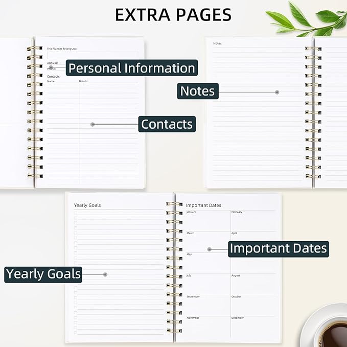 Undated Weekly and Monthly Planner Spiral Bound- Weekly Goals Notebook, To Do List, Habit Tracker Journal, Academic, Aesthetic, Stylish School or Office Supplies (6.1" x 8.4" - Cream)