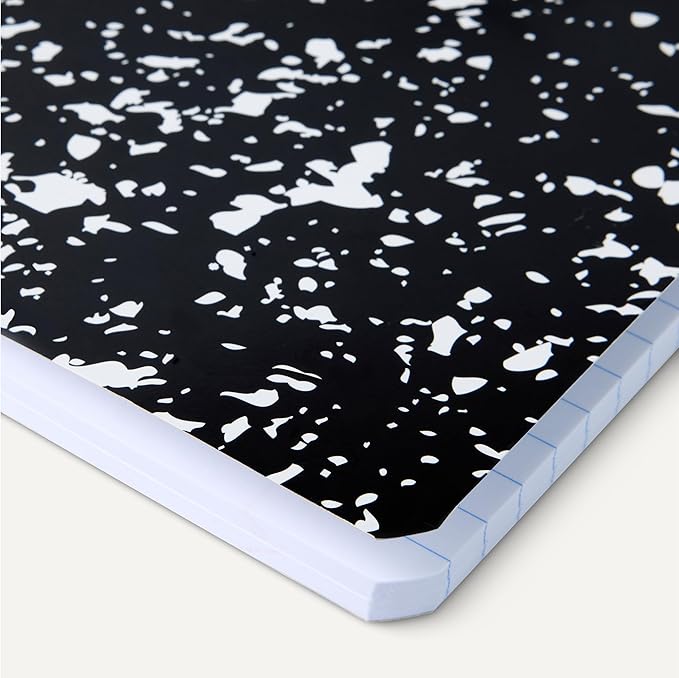 Amazon Basics Composition Notebook, Wide Ruled, 100 Sheets, 9.75" x 7.5", Marble Black, Sturdy Cover with Conversion Charts, for School, Home, and Office Use, 4-Pack