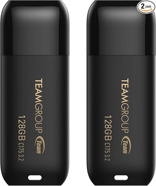 TEAMGROUP C175 128GB 2 Pack USB 3.2 Gen 1 (USB 3.1/3.0) Read 100MB/s Flash Thumb Drive, External Data Storage Memory Stick Compatible with Computer/Laptop Matte Black TC1753128GB22