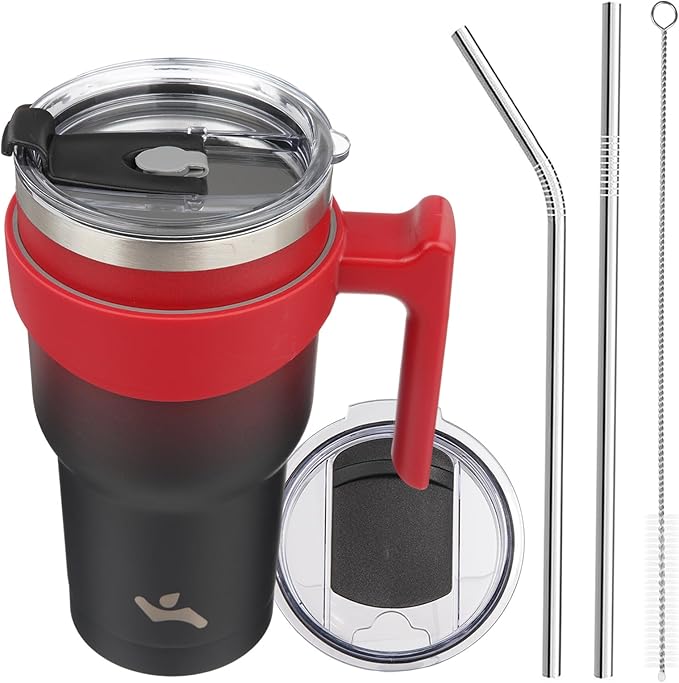 Konokyo 30 oz Tumbler with Handle and 2 Straw 2 Lid, Insulated Water Bottle Stainless Steel Vacuum Cup Reusable Travel Mug,Mystic Moon