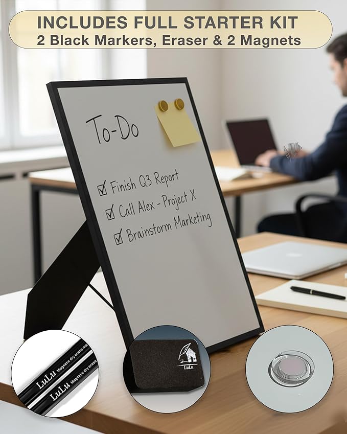 Magnetic Dry Erase Board 12x16 with Foldable Stand, Portable Rose Gold Desktop Whiteboard for Home, Office, School & Kitchen