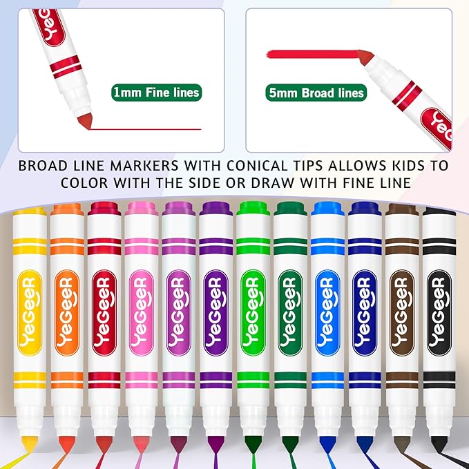 YEGEER 480 Count Washable Markers Bulk – 12 Assorted Colors, Broad Tip Markers for Kids, Teachers, and Classroom Supplies, Perfect for Art and Coloring.