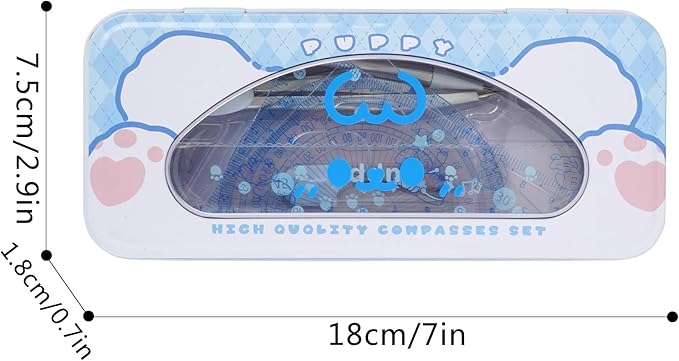LABANCA 8 Pcs Compass Set with Protractor Rulers Pencil for Math Geometry (08336 Pattern D)