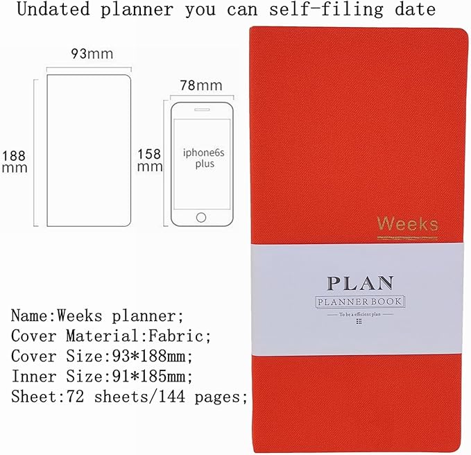 Undated Pocket Weekly Planner Schedule Organizer Agenda Year Month Week Plan A6 Notebooks (Orange with clear cover)