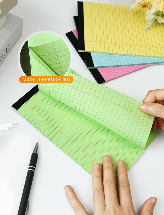 Zaviko Small Legal Pads 5x8 Colored Note Pads, 6 Pack Small Notepads for Work, Pink Notepad 5x8, Colored Legal Pads 5 x 8 for Home Office Supplies, Lined Notebook Paper 5 x 8 Notes, 30 Sheets/Pad