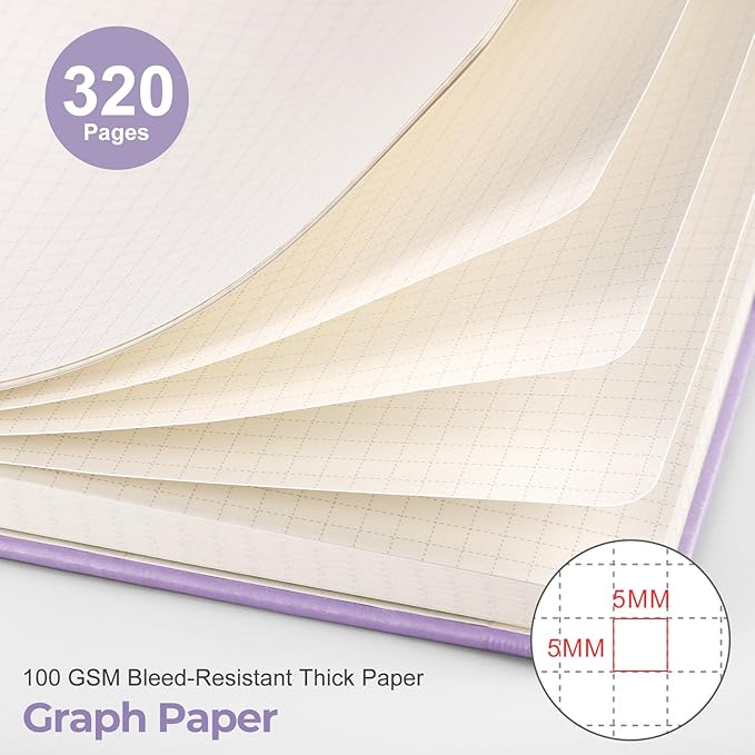 EMSHOI Graph Grid Journal Notebook, 320 Pages, A5 Size (5.7'' x 8.3'')
