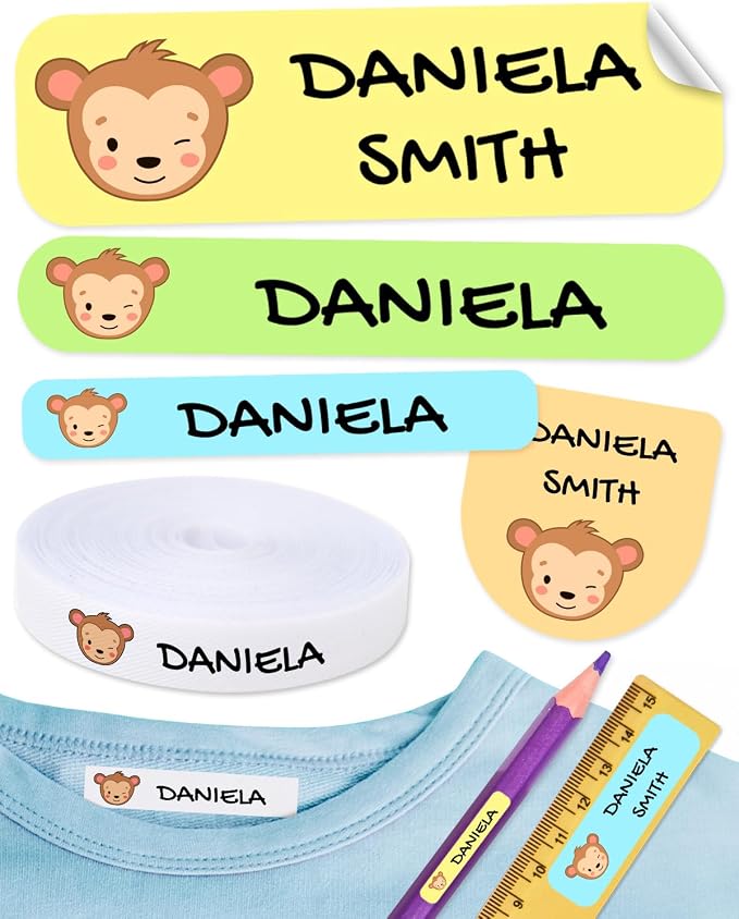 310 Custom Name Labels with Icon. 200 Eco-Friendly Iron-On Fabric Labels + 110 Waterproof Stickers for School, Daycare & Nursing Home