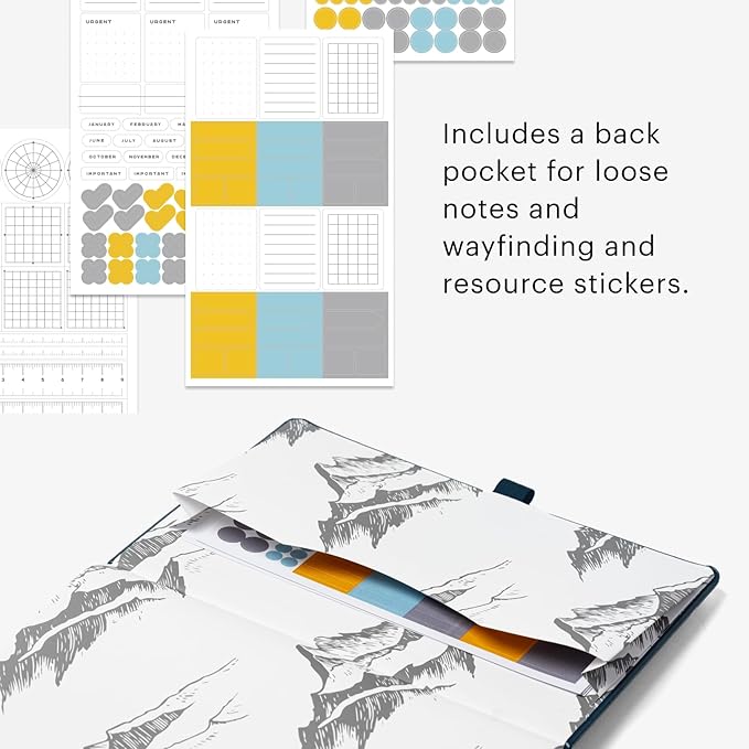 Stone Journal Explorer Notebook – A5 Waterproof Paper Field Journal, Vegan Leather Hardcover, 144 Pages Alternating Ruled & Dot Grid, Back Pocket, Weather-Resistant (Navy Blue)