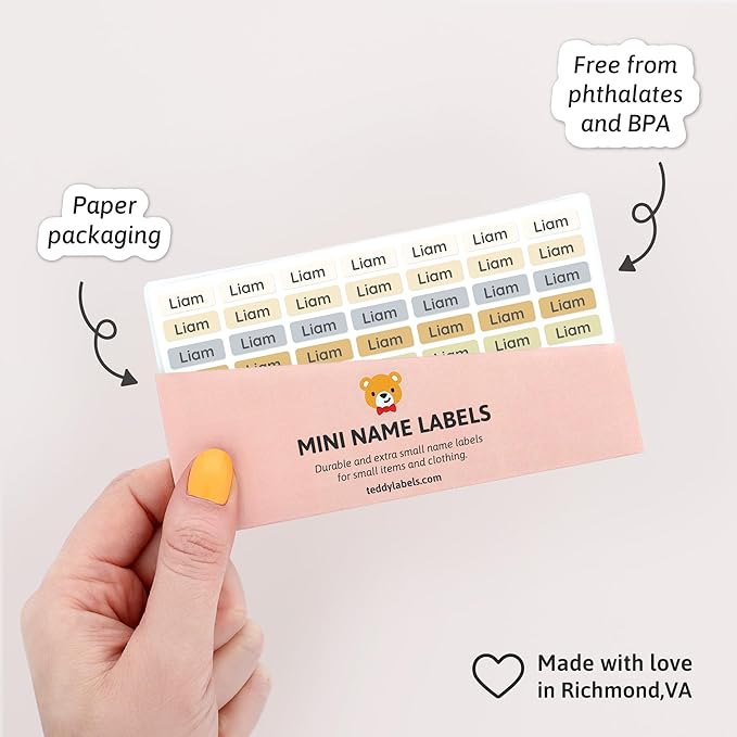 Mini Name Labels (175) - Custom Personalized Name Labels for Labeling Tiny Items, Washer and Dryer-Safe Waterproof Labels for Daycare, Preschool, and School - Toy Cars