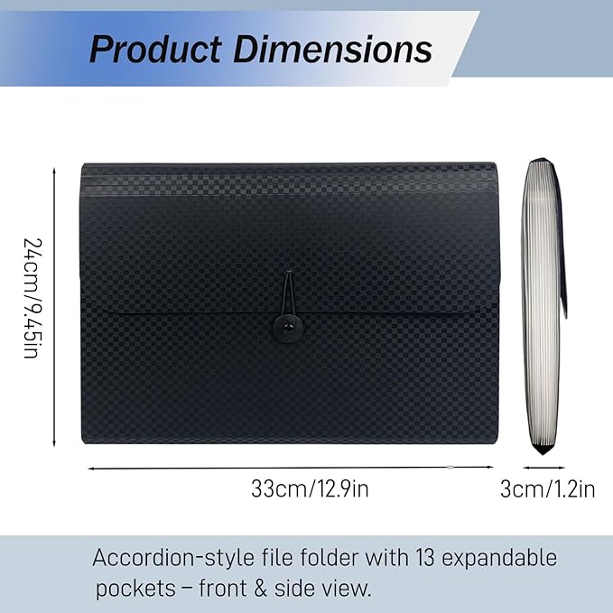 Expanding File Folder with Tabs – 13-Pocket Accordion Document Organizer with Elastic Closure, A4 & Letter Size Waterproof Paper Holder for Home, School & Office