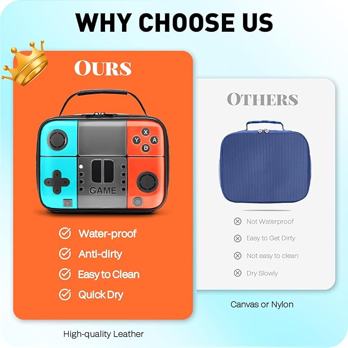 Kids Lunch Box for Boys,Game Console Insulated Lunch Bag for Kids,Leather Lunchbox for Boys,Waterproof Leakproof Portable Fits Most Bento Boxes