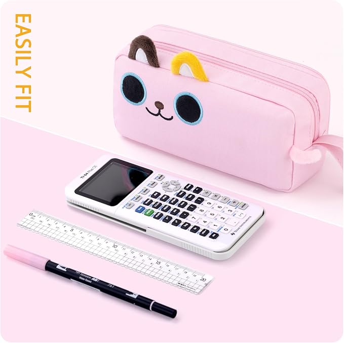 CICIMELON Cartoon Pencil Case, Large Capacity Pen Pouch with Embroidered Animal Design, School Supplies Bag for Kids, Teens, Students (Pink Kitty)
