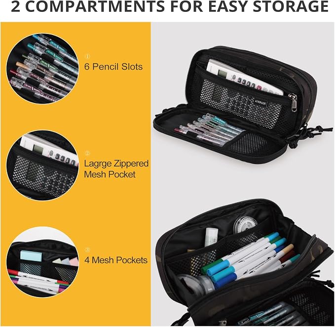 Tactical Pencil Case for Boy,Wide open Pen Pouch Bag with Handle for School | Marker Organizer Case Pen Box, Tool Bag Desk Organizer for School College Office Organizers for Kids Men Women Adult Teens