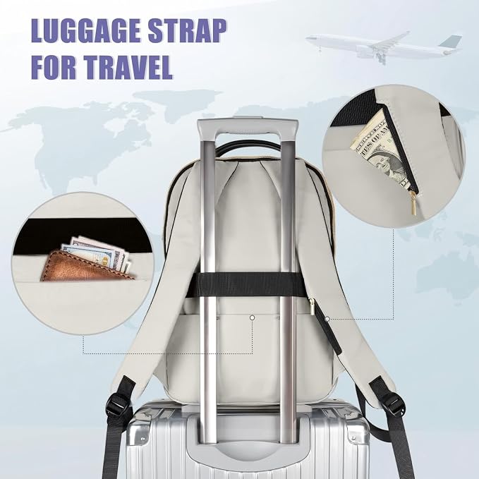 MATEIN Travel Laptop Backpack, Anti Theft Quilted Slim Backpacks for Women | Bookbag with Detachable Keychain Hook, Carry on Bags Purse, for Teacher Doctor Nurse, Fits 15.6 Inch Notebook, White