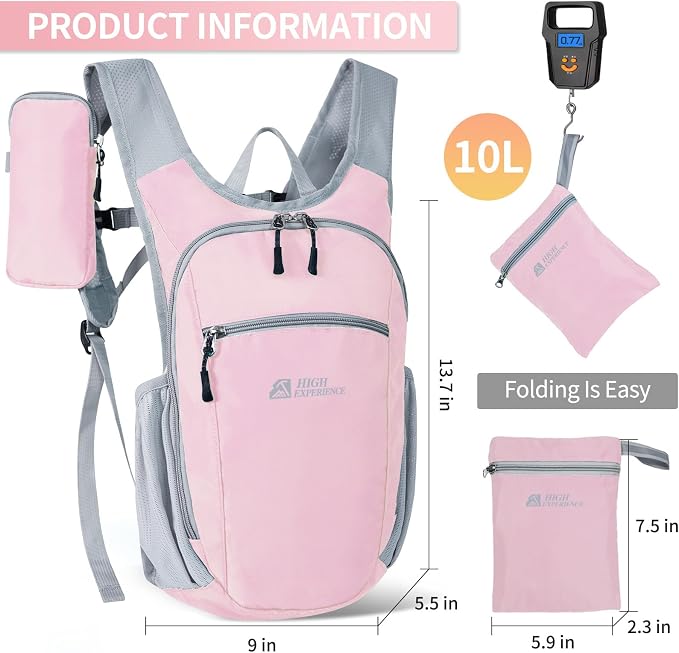 Small Hiking Backpack Packable Lightweight for Women Men | 10L/15L, Hiking Daypack, Foldable, Water Resistan, Ultralight, with Phone Pocket, Travel, Outdoor, Walking