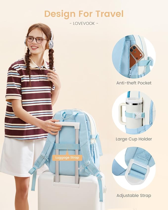 LOVEVOOK School Backpack for Teen Girl, Cute Student Bookbag Fits 15.6 Inch Laptop, Back to School Backpack Purse for Teenagers, Casual Daypack Kid Back Pack Travel Bag, Gift
