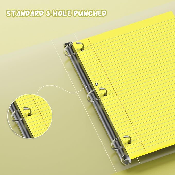 Yellow Loose Leaf Paper 8 x 10.5, 120 Sheets Lined Paper College Ruled Paper, 3 Hole Punched Notebook Paper College Ruled, 3 Ring Binder Paper 8 x 10.5, Filler Paper College Ruled for Office, School