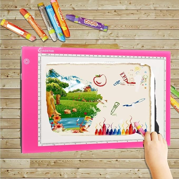 XIAOSTAR Light Box Drawing Pad, Tracing Board with Type-C Charge Cable and Brightness Adjustable for Artists, AnimationDrawing, Sketching, Animation, X-ray Viewing (A4-Pink)