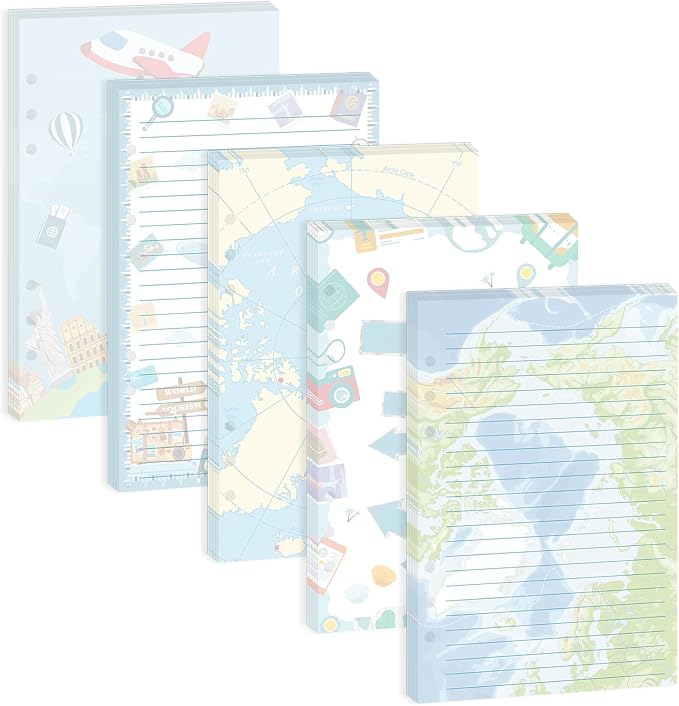 100 Sheets Travel A5 Refills Papers for Planner Insert Binder, 120GSM Thick World Map Notebook Fillers, Adventure 6 Hole Loose Leaf Papers for A5 6 Ring Binder Journal Diary Budget Travelers