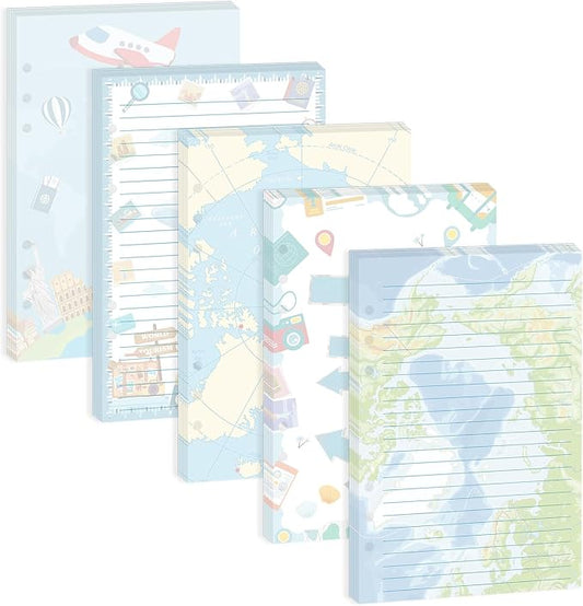 100 Sheets Travel A5 Refills Papers for Planner Insert Binder, 120GSM Thick World Map Notebook Fillers, Adventure 6 Hole Loose Leaf Papers for A5 6 Ring Binder Journal Diary Budget Travelers
