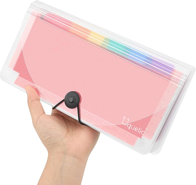 Uquelic Stand Receipt Organizer Folder - 13 Pockets Expanding Accordion Coupon Organizer, Envelope Organizer, Rainbow Large Capacity Sticker Organizer, Small Envelope Organizer with Label, 10 x 5 inch