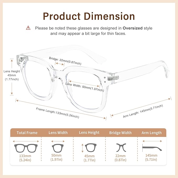 Madison Avenue Blue Light Blocking Glasses Oversized Fashion Blue Light Glasses for Women Anti Eyestrain & UV Protection Computer Eyeglasses (Clear)