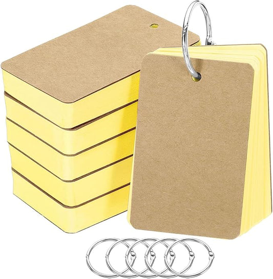 PATIKIL Blank Index Cards with Ring, 300Pcs Colored Blank Flash Card 3.5" x 2" Note Card Study Card for Memory Learning Studying Office Supplies, Yellow