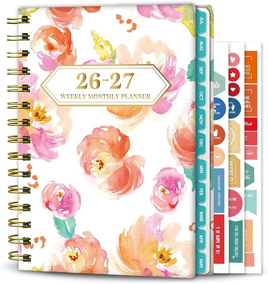 Planner 2026-2027, Academic Year Planner - Daily, Weekly & Monthly Calendar, Jul 2026 - Jun 2027, 6.3" x 8.5", Spiral Notebook with Tabs, Stickers & Inner Pocket, Ideal for School, Office, Home
