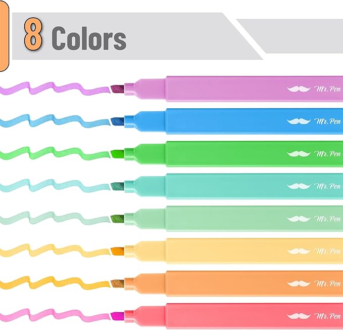 Mr. Pen- Aesthetic Highlighters No Bleed, 8 Pack, Summer Colors, Chisel Tip, Cute Highlighters Assorted Colors for Journaling, Highlighting, Underlining, Fast Dry, Back to School Supplies