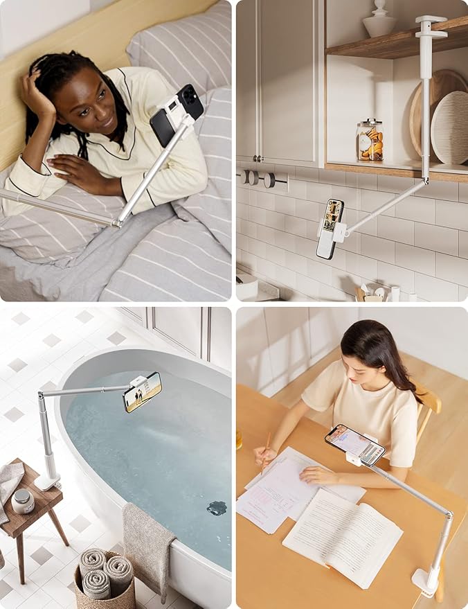 Viozon Phone Holder, Flexible Long Arm,Overhead Mount,360° Angle Adjustable,Aluminum Alloy, C Clamp for Headboard Bedside&Table&Desk,Compatible with 3.5"-6.9" Phone,iPhone 16 15 Plus/Pro Max W