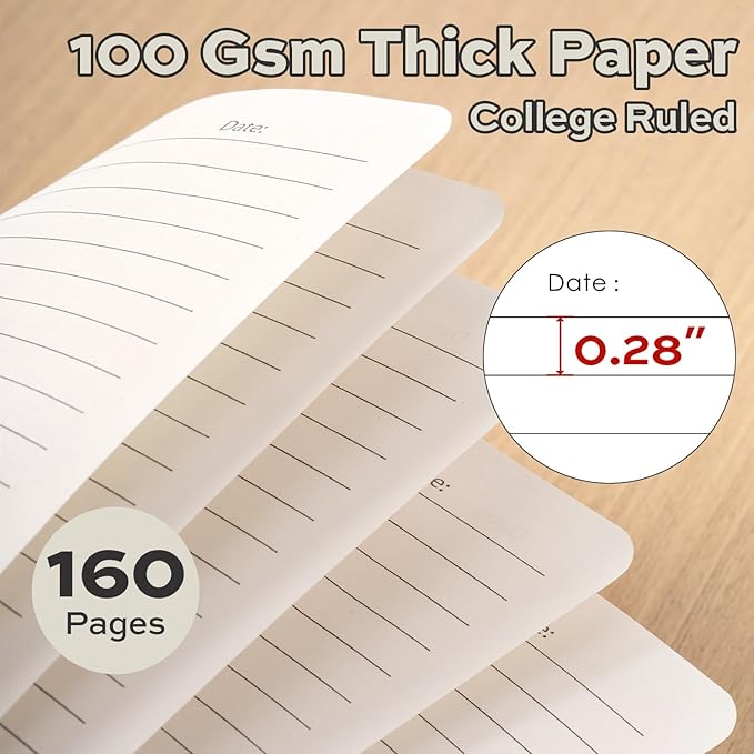 deli Beige Lined Spiral Journal Notebook, 160 Pages, A5 (5.5"x8") Hardcover Writing Notebook, College Ruled Spiral Bound Journal for Women & Men - Perfect for Work, School, Office & Note Taking