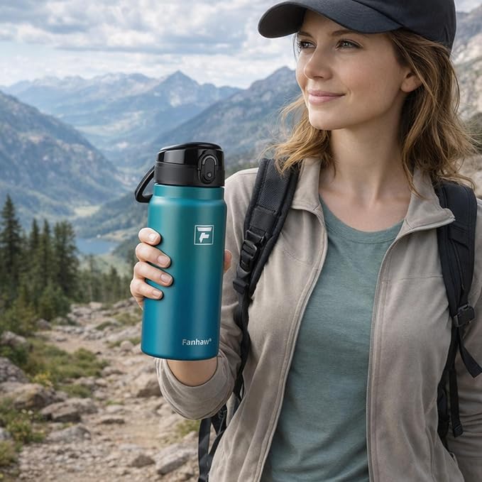 Fanhaw 20 Oz Insulated Stainless Steel Water Bottle with Chug Lid – Wide Mouth, Leak-Proof, BPA-Free – Ideal for Kids, Adults, Sports, Gym, and Outdoor Use (Purple Green)