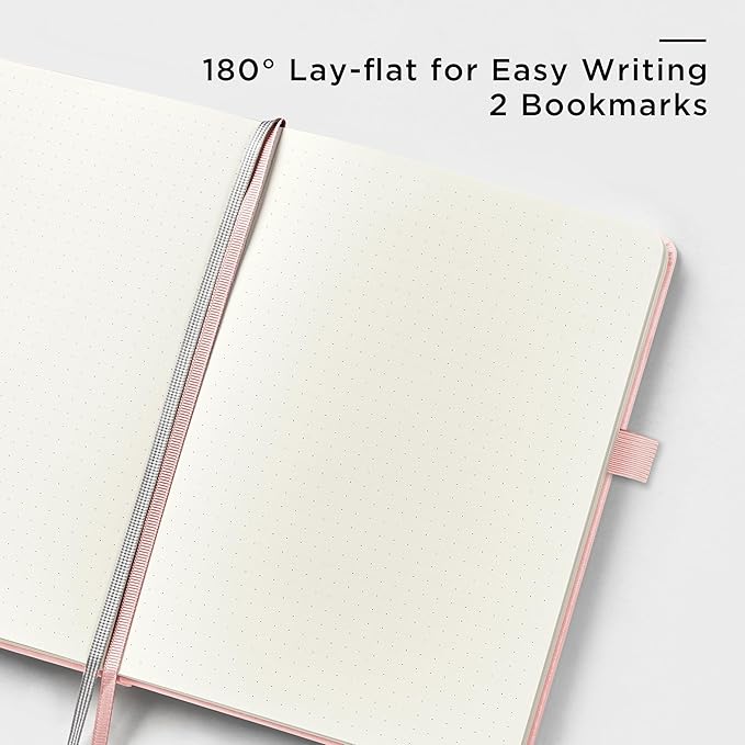 &And Per Se Dotted Journal Notebook, A5 Hardcover Leather Dotted Journal, 160 Pages 100gsm Thick Dot Grid Paper, 3 Sheets of Stickers Included - 5.7'' x 8'' (Pink)