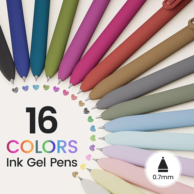 Colorful Gel Pens - 16 Pcs Colored Ink Pens Coloring | 0.7MM Smooth Writing Medium Point - Quick Drying Retractable Colored Pen for Journaling Note Taking (Vintage + Morandi - 16Pcs