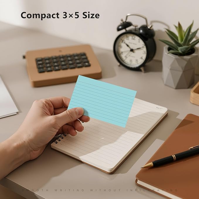250 Count Index Cards 3 x 5 Inch, Thick Blue Lined Note Cards Portable Ruled Flash Cards Perfect for Studying and Organizing, Note Taking Study Flashcards for Home, School and Office