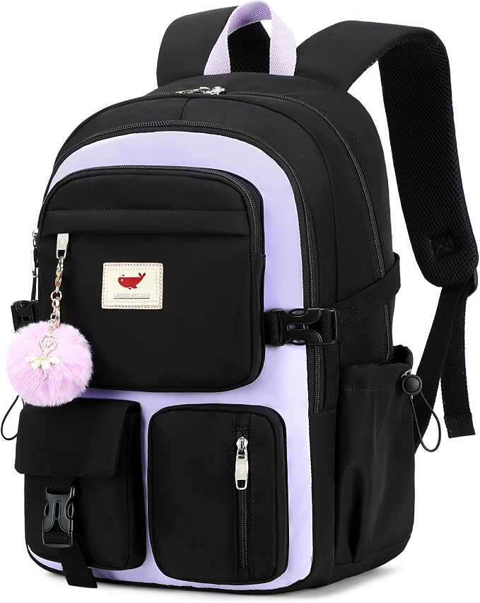 LXYGD Laptop Backpack 15.6 Inch Kids Elementary Middle High School Bag College Backpacks Anti Theft Travel Back Pack Large Bookbags for Teens Girls Women Students (Black Purple)