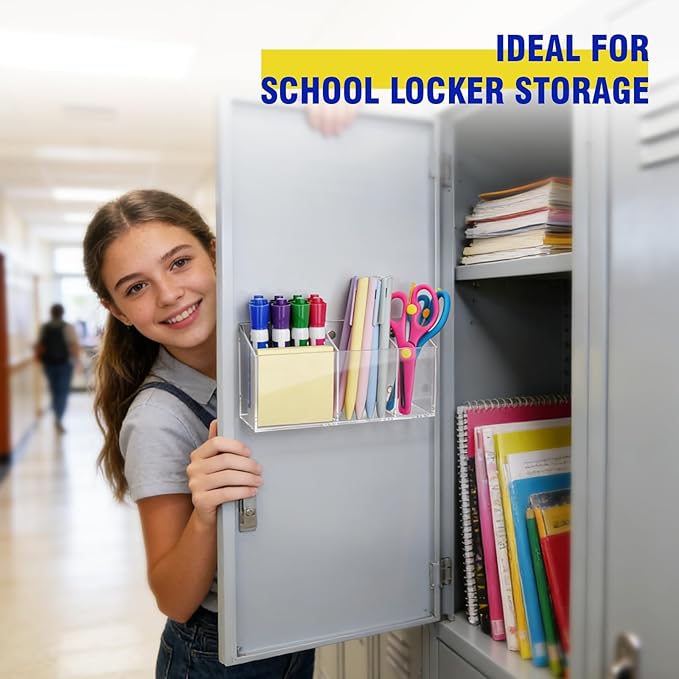 Magnetic Dry Erase Marker Holder for Whiteboard, Anti-slip Magnet Pen Holder for Fridge Refrigeator, Acrylic Pencil Holder for Classroom Teacher, Office Desk Accessories, Locker Organizer