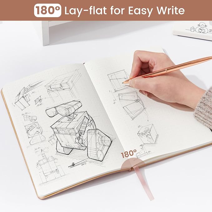Dotted Journal Notebook Soft Cover PU Leather Journaling Notebooks for Women Men Writing Work Office School 160 Pages 100 GSM Thick Paper A5 Dotted 80 Sheets 5.79"x8.27", Dark Pink