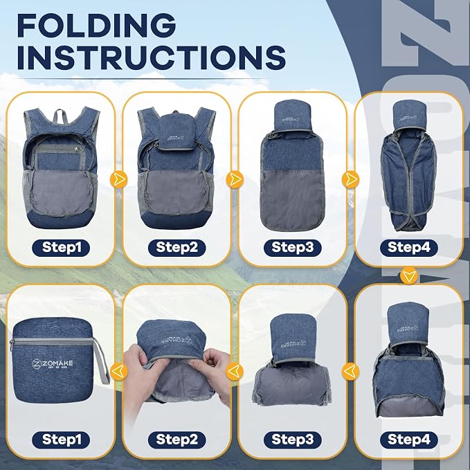 ZOMAKE 10L Ultra Lightweight Packable Backpack, Small Daypack Light Foldable Backpacks Water Resistant Day Bag for Hiking(Navy Blue) | Water Resistant Collapsible Backpacks for Women Men, Everyday Carry, Multi Compartment Storage,Adjustable Strap(Navy ...