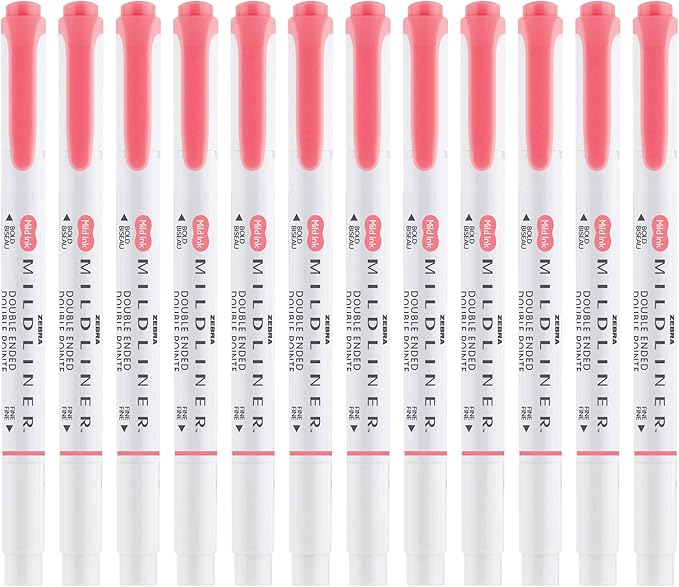 Zebra Pen Mildliner Dual-Tip Highlighters, Broad and Fine Tips, Ideal for Bible Highlighting, No Bleed, School Supplies, Teacher Supplies, and Office Supplies, Mild Coral Pink Ink, 12-Pack (78570upc)