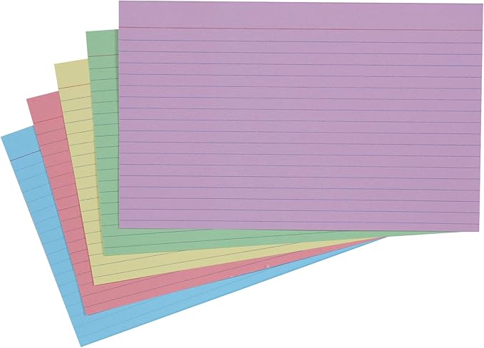 Amazon Basics Ruled Color Index Cards for Studying and Note-Taking, 5" x 8", 300 Count, Assorted Colors