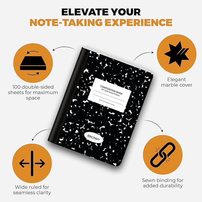 Bilinny Composition Notebook, Wide Ruled - 9.75" X 7.5" - Hardcover Marble Notebooks for School - 2 Pack (100 Sheets In Each)