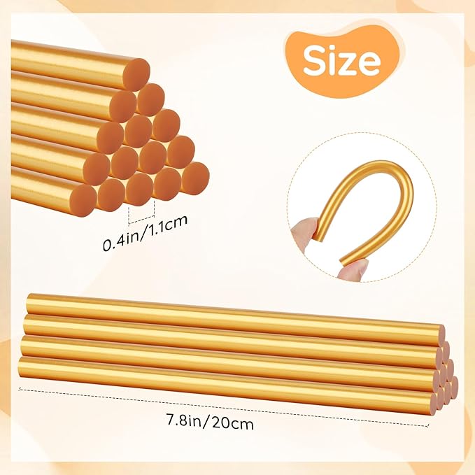 72 Pack Metallic Gold Hot Glue Sticks, 8"x0.43" Hot Melt Glue Sticks for Fabric, Wood, Plastic, Paper, Stamp, Crafting, Wedding Cards, Decoration, Car Dent Repair