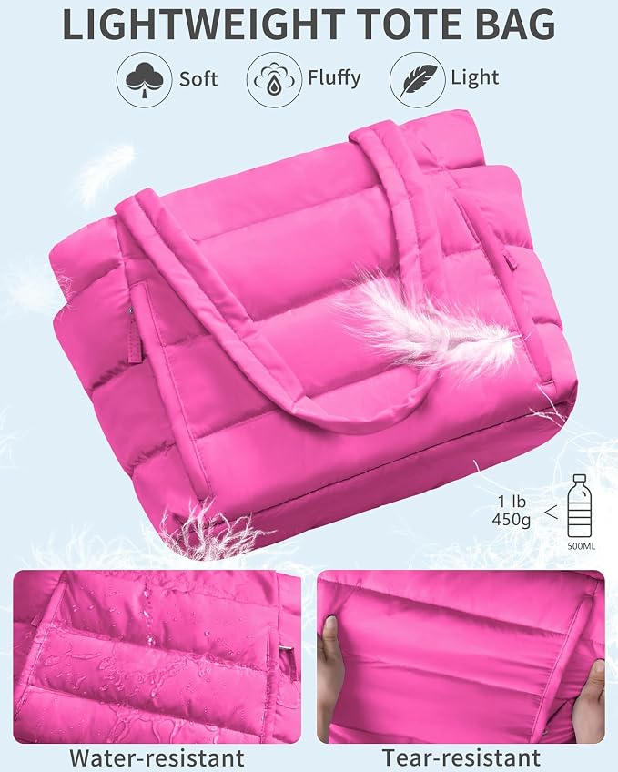 Bagstellar Puffer Tote Bag for Women, Lightweight Puffy Work Handbag Teacher Nurse Quilted Shoulder Bag for School Travel Gym | Cloud Bag w/ Zipper