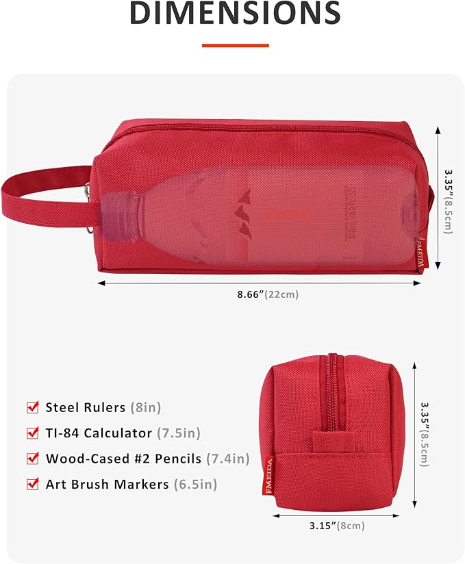 Fmeida Pencil Case Pouch - Water Resistant Pencil Pouch Portable Pencil Bag Simple Office Stationery Pouch with Handle Christmas Gifts - Red