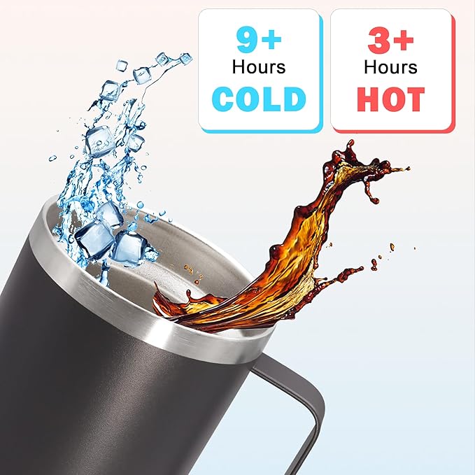 20 oz Tumbler with Handle and Lid, Stainless Steel Tumbler Insulated Travel Coffee Mug, Spill Proof Double Wall Vacuum Tumbler Cup Keep Drink Hot & Cold, Grey, 12 Pack