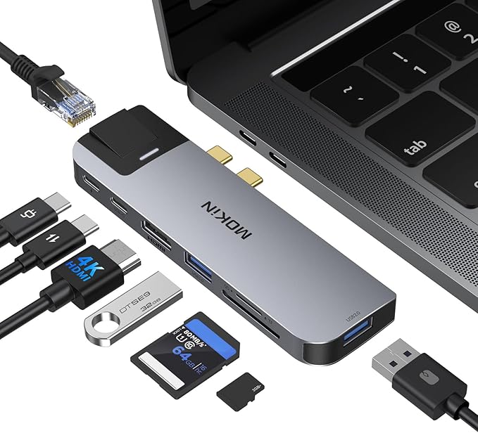 MOKiN USB C Multiport Adapter Hub Mac Dongle for MacBook Pro/Air with 4K HDMI Port, Gigabit ethernet, 2 USB, TF/SD Card Reader, USB-C 100W PD and Thunderbolt 3